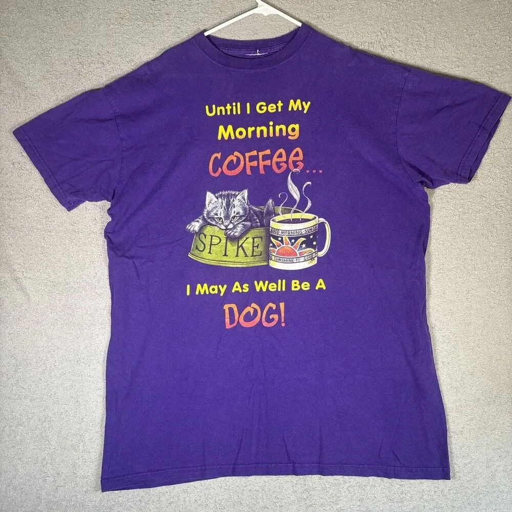 Oversized Women’s T Shirt Pajama‎ Shirt W/ Funny Graphic Cats And Coffee Sz L-XL